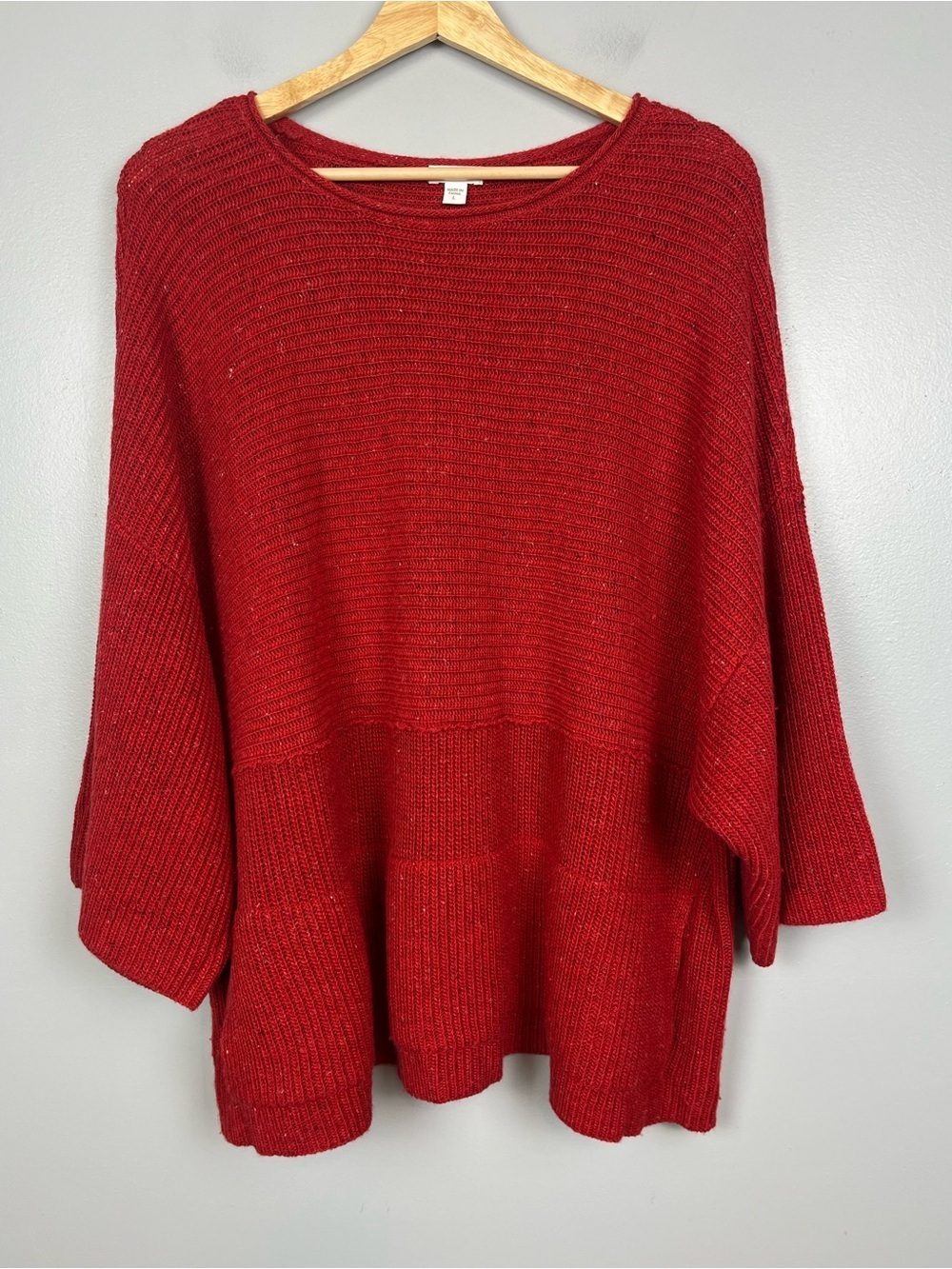 PureJill J.Jill red acrylic wool linen nylon boxy oversized knit sweater, large.